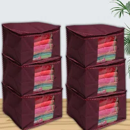 Kuber Industries Maroon 6 Pieces Non Woven Fabric Saree Organizers image 2