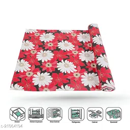 LooMantha Red & White Floral Printed Water Resistant Shelf Liner Organisers image 2
