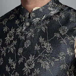 Jompers Ethnic Motifs Woven-Design Nehru Cotton Silk Jacket image 3