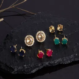 ZENEME Set of 5 Gold-Toned Oval Studs Earrings image 2