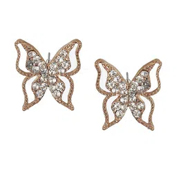 DressBerry Gold Plated Cubic Zirconia Studded Butterfly Shaped Stud Earrings image 3