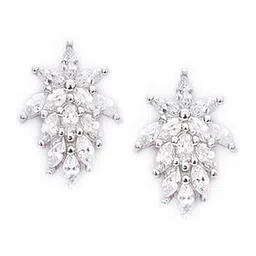 KARATCART Silver-Toned Leaf Shaped Cubic Zirconia Studded Studs Earrings image 2