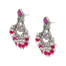 Shining Jewel - By Shivansh Silver-Plated Cubic Zirconia-Studded & Beaded Chandbalis image 4