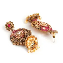 Anouk Gold-Toned & Red Gold-Plated Classic Jhumkas image 3