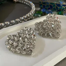 ISHKAARA Rhodium-Plated Crystal Studded Heart Shaped Studs Earrings image 2