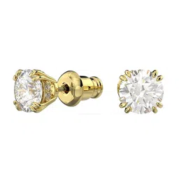 SWAROVSKI Gold Plated & White Round Studs Earrings image 2