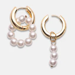 SOHI Gold-Plated Beaded Contemporary Hoop Earrings image 3