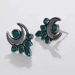 SOHI Silver Plated Contemporary Stone Studded Studs Earrings image 2