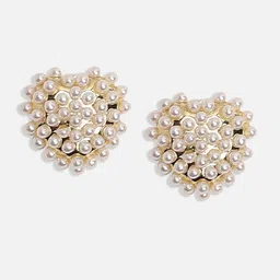 SOHI Gold-Plated Heart-Shaped Beaded Studs Earrings image 2