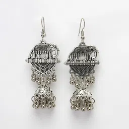 NVR Silver-Plated Elephant Design Oxidised Jhumkas image 4