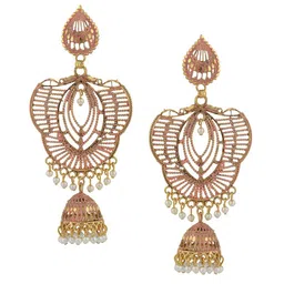 ANIKAS CREATION Pink & Gold-Plated Contemporary Jhumkas image 2