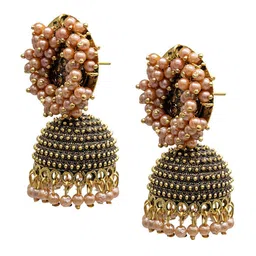 Shining Jewel - By Shivansh Gold-Plated Cubic Zirconia Studded Contemporary Jhumkas image 2