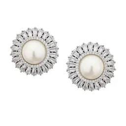 Saraf RS Jewellery Silver-Plated Cubic Zirconia Circular Stud Earrings image 2