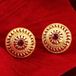 MEENAZ Set Of 2 Gold-Plated Circular Studs Earrings image 5