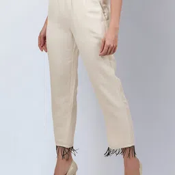 First Resort by Ramola Bachchan Women Smart Plain Mid-Rise Linen Trousers image 4