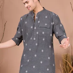 SHIWAM ETHNIX Ethnic Motifs Printed Band Collar Straight Kurta with Pyjamas image 2
