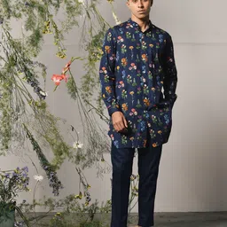 Project Bandi Floral Printed Band Collar Straight Kurta with Pyjamas image 2