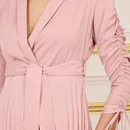 Styli Pink Lapel Collar Accordion Pleated Wrap Midi Dress image 2