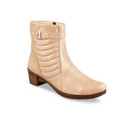 Shoetopia Girls Mid Top Textured Pointed Toe Block Heel Regular Boots  With Buckle Detail image 2