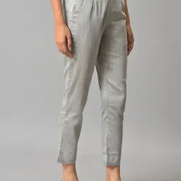 elleven Women Grey Solid Cigarette Trousers image 2