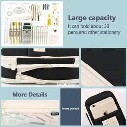 akvanar Large Pencil Case Pencil Pouch Can Expand Pencil Bag No Art Canvas Pencil Box image 4