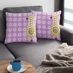 ambbi collections Violet Satin Ethnic motif 16x16 inches Cushion Covers (Pack of 2) image 1