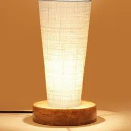 Devansh White Jute Cylinder Table Lamps With Brown Round Wood Base image 2