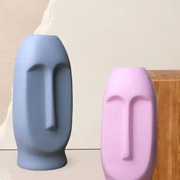GW CREATIONS Pink & Blue 2 Pieces Face Shaped Flower Vases image 5