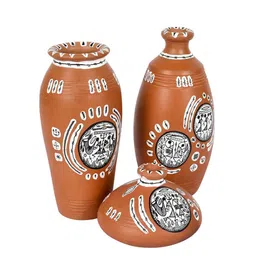 AAKRITI ART CREATIONS Brown & White 3-Pieces Printed Terracotta Vases image 2