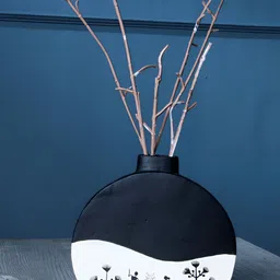 ARTYSTA BEAUTIFYING LIVES Black & White 2 Pieces Warli Hand-Painted Flower Vases-picture-33