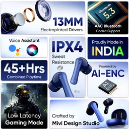 mivi Duopods I2, 45Hrs Playtime, HD Call, Fast Charging, IPX4, Low Latency, 5.3v Bluetooth Headset image 2