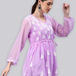 Seva Chikan Ethnic Motifs Embroidered Chikankari Angrakha A Line Kurti With Slip image 5