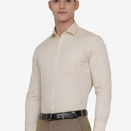 Greenfibre Men Off White Custom Slim Fit Printed Formal Shirt image 4