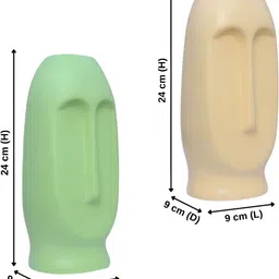 GW CREATIONS Green & Beige 2 Pieces Face Flower Vases image 3