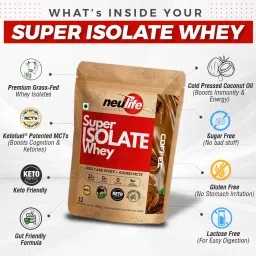 Neulife Super Isolate Whey | Next Gen Whey Isolate with Ketofuel® MCTs ( Strawberries & Crème,450g) image 3