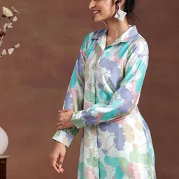 Libas Floral Printed Shirt Collar Tunic image 3