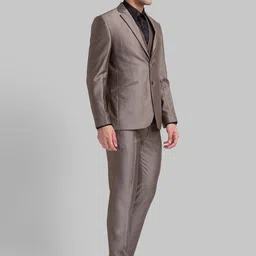 Park Avenue Men Brown Set Of 3 Solid Single-Breasted -Piece Formal Suit image 5