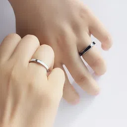 zevrr Black and white Enamel Ring Sterling Silver Rhodium Plated Ring Set image 2