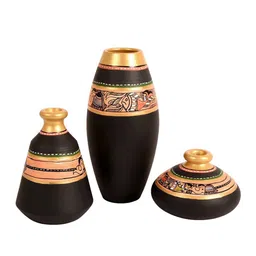 AAKRITI ART CREATIONS Set Of 3 Madhubani Art Handpainted Vases image 3