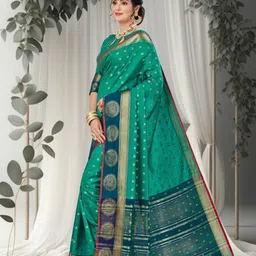 Mitera Ethnic Motifs Zari Silk Blend Kanjeevaram Saree image 3