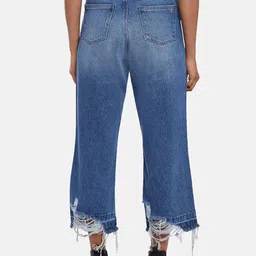 SF JEANS by Pantaloons Women Blue Wide Leg High-Rise Mildly Distressed Light Fade Jeans image 4