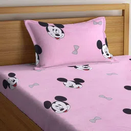 Arrabi Pink & Black Cartoon Characters 300 TC Single Bedsheet with 1 Pillow Covers image 4