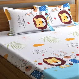 Home Sizzler White & Blue Printed 210 TC Double Bedsheet With 2 Pillow Covers image 5