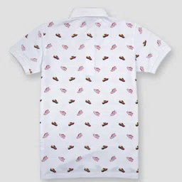 Gini and Jony Boys White Conversational Printed Polo Collar Cotton T-shirt image 3