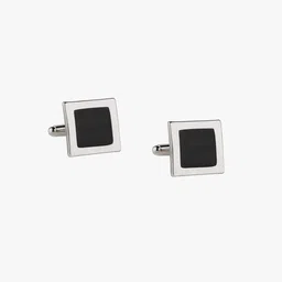 Peora Silver-Plated & Black Square Cufflinks image 2