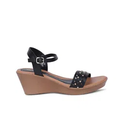 Bata Black Wedge Sandals with Laser Cuts image 3