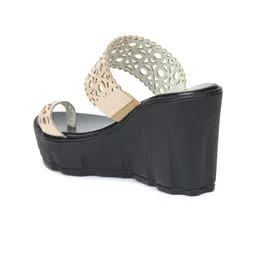 Shezone Women Cream-Coloured Wedge Heels with Laser Cuts image 4