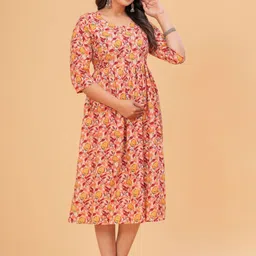 BAESD Women Floral Printed Maternity Fit and Flare Dress image 5
