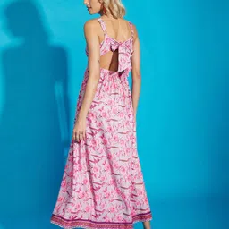 SASSAFRAS Pink Floral Printed Cut Out A-Line Dress image 3