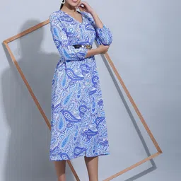 SQew Floral Printed Fit & Flare Midi Ethnic Dress image 3